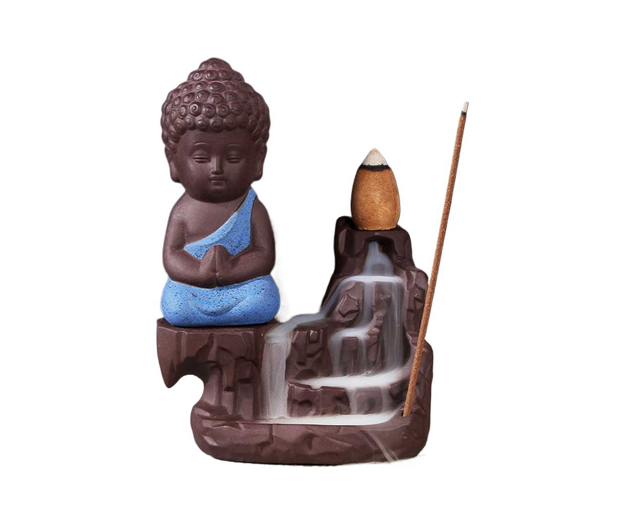 Porcelain Clay Little Buddha Censer Backflow Incense Burner Holder Ornament-Blue Porcelain Clay Little Buddha Censer Backflow Incense Burner Holder Ornament-Blue