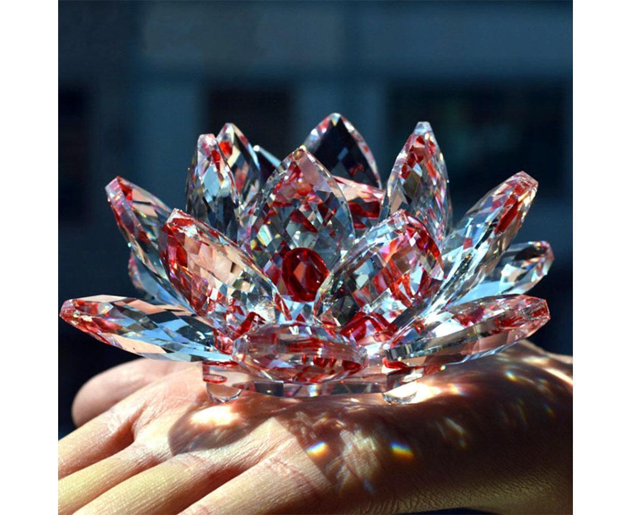 Artificial Quartz Crystal Lotus Flower Figurine Wedding Party Decor Souvenir-Colorful