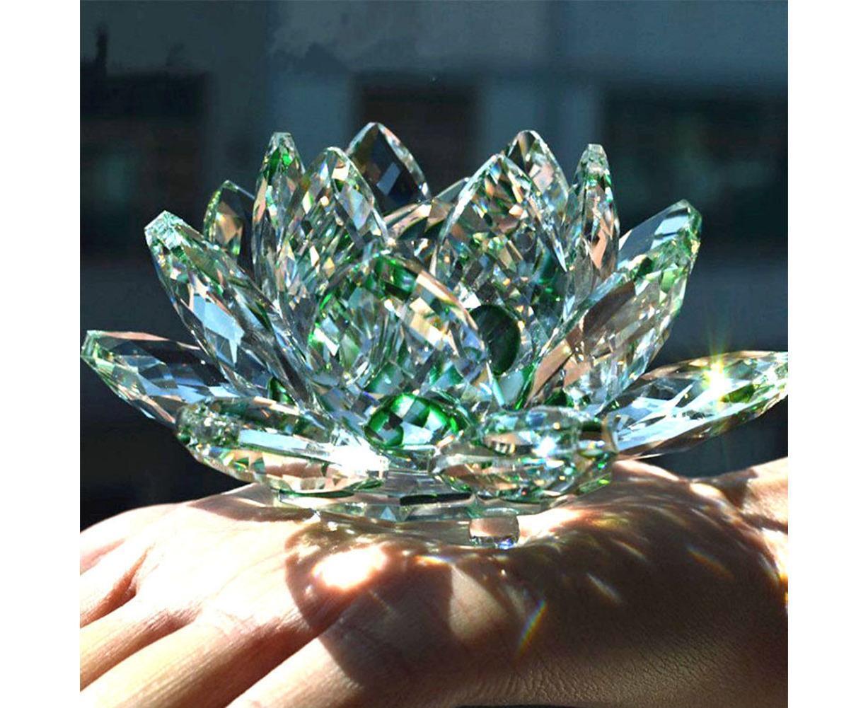Artificial Quartz Crystal Lotus Flower Figurine Wedding Party Decor Souvenir-Colorful