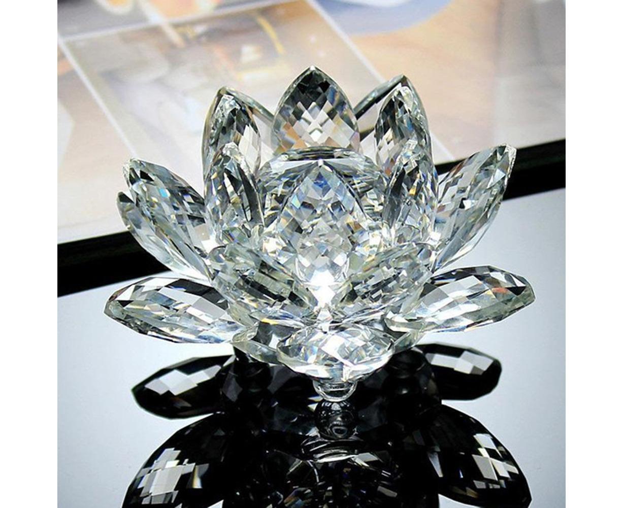 Artificial Quartz Crystal Lotus Flower Figurine Wedding Party Decor Souvenir-Colorful