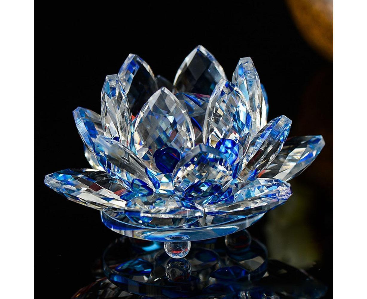Artificial Quartz Crystal Lotus Flower Figurine Wedding Party Decor Souvenir-Colorful