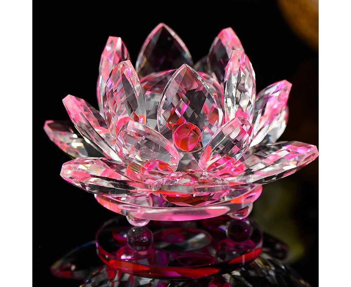 Artificial Quartz Crystal Lotus Flower Figurine Wedding Party Decor Souvenir-Colorful
