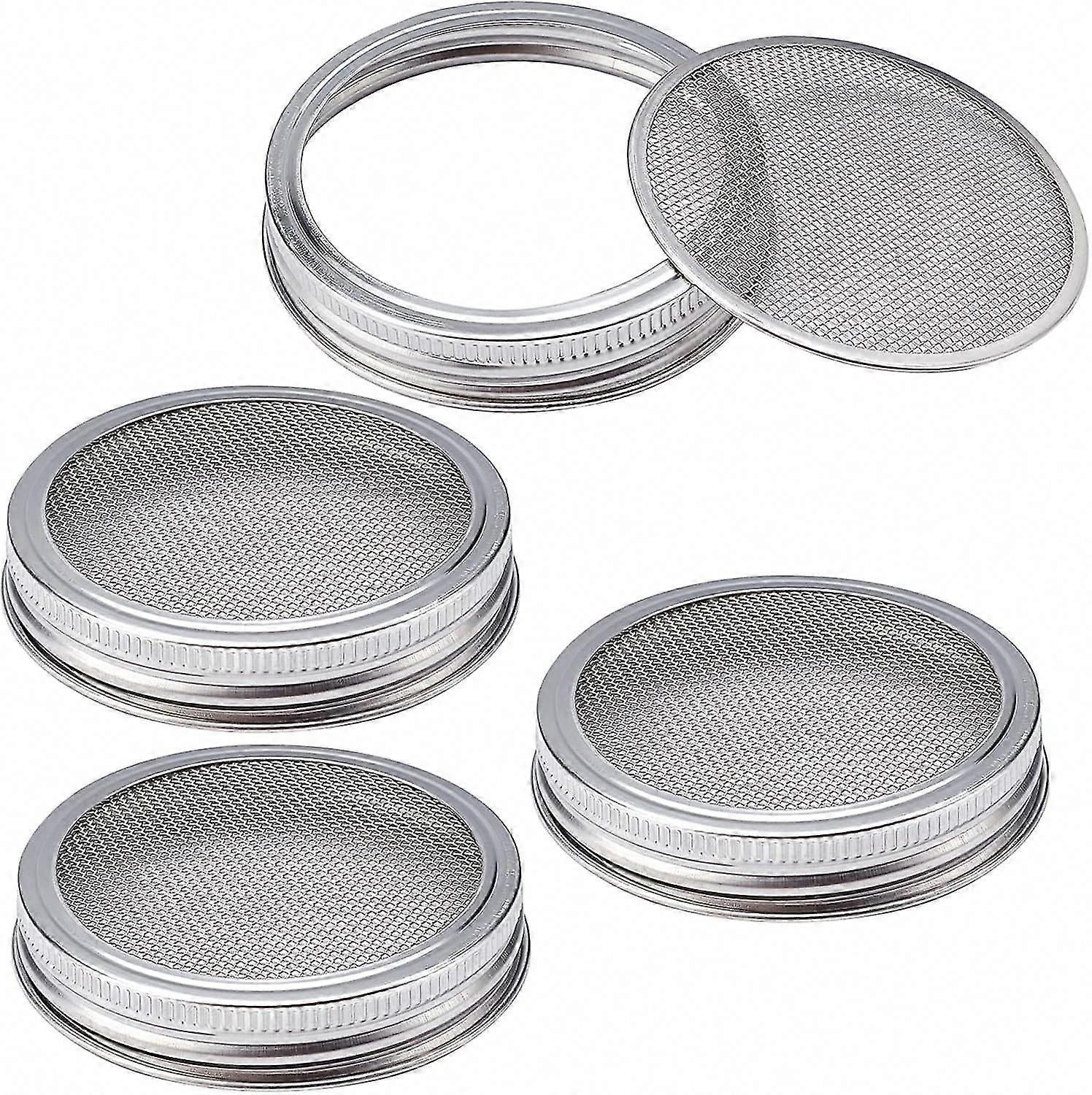 4 Sets 86mm Stainless Steel Sprouting Jar Lids Strainer Kit for Salad Seeds