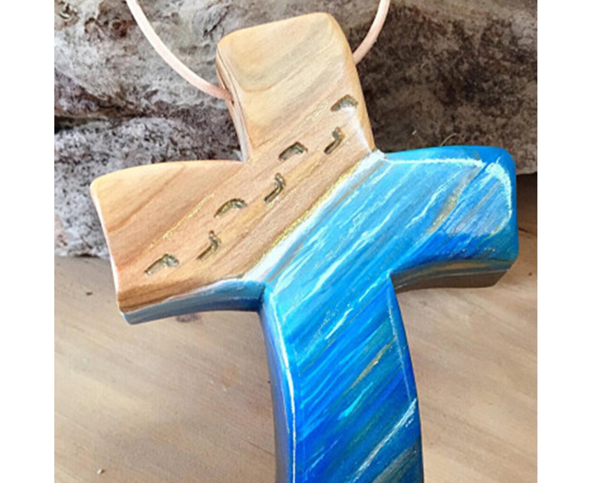 Creative Wooden Cross Polished Colorfast Decorative Wood Cross Hanging Pendant Home Decoration-Blue