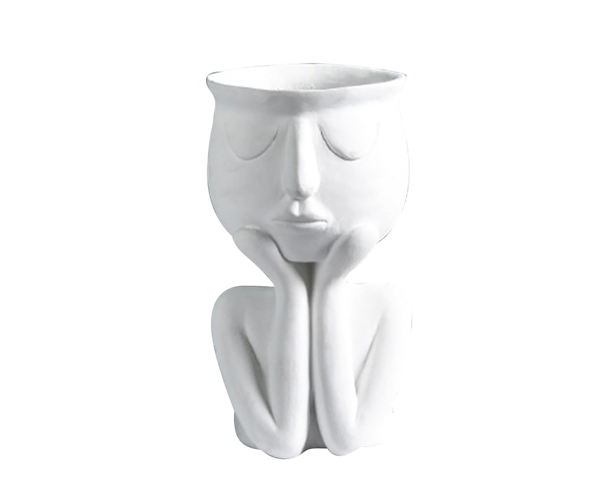 Human Think Face Ceramic Home Plants Flower Pot Vase Planter Tabletop Decoration-Red