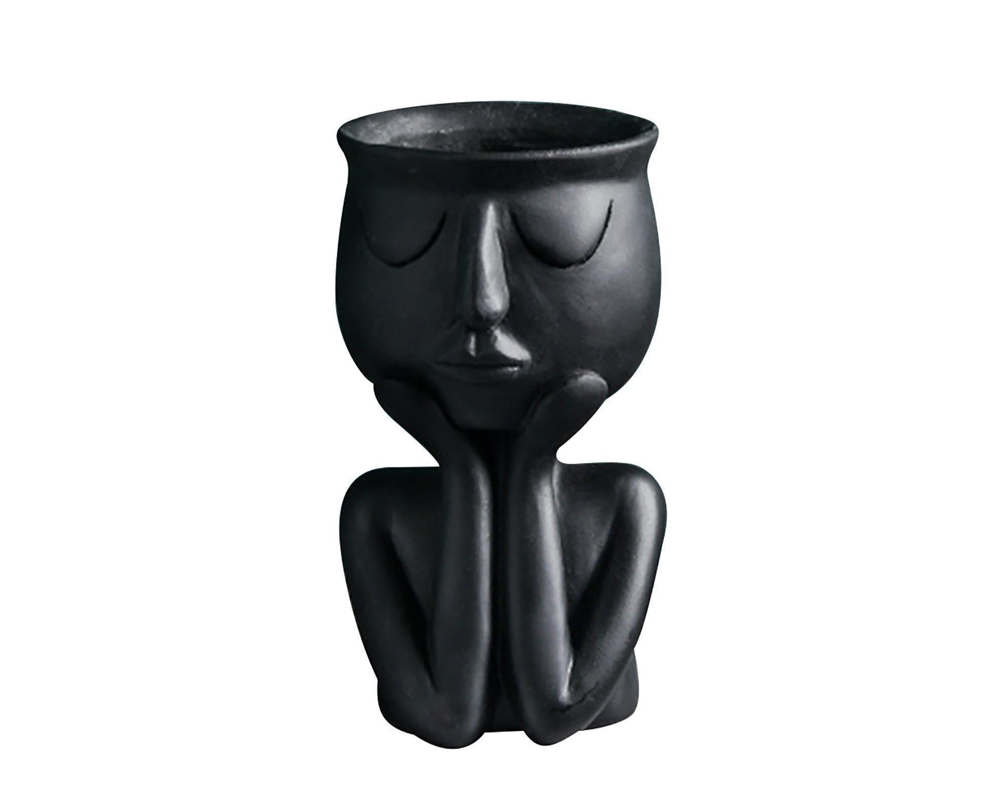 Human Think Face Ceramic Home Plants Flower Pot Vase Planter Tabletop Decoration-Red
