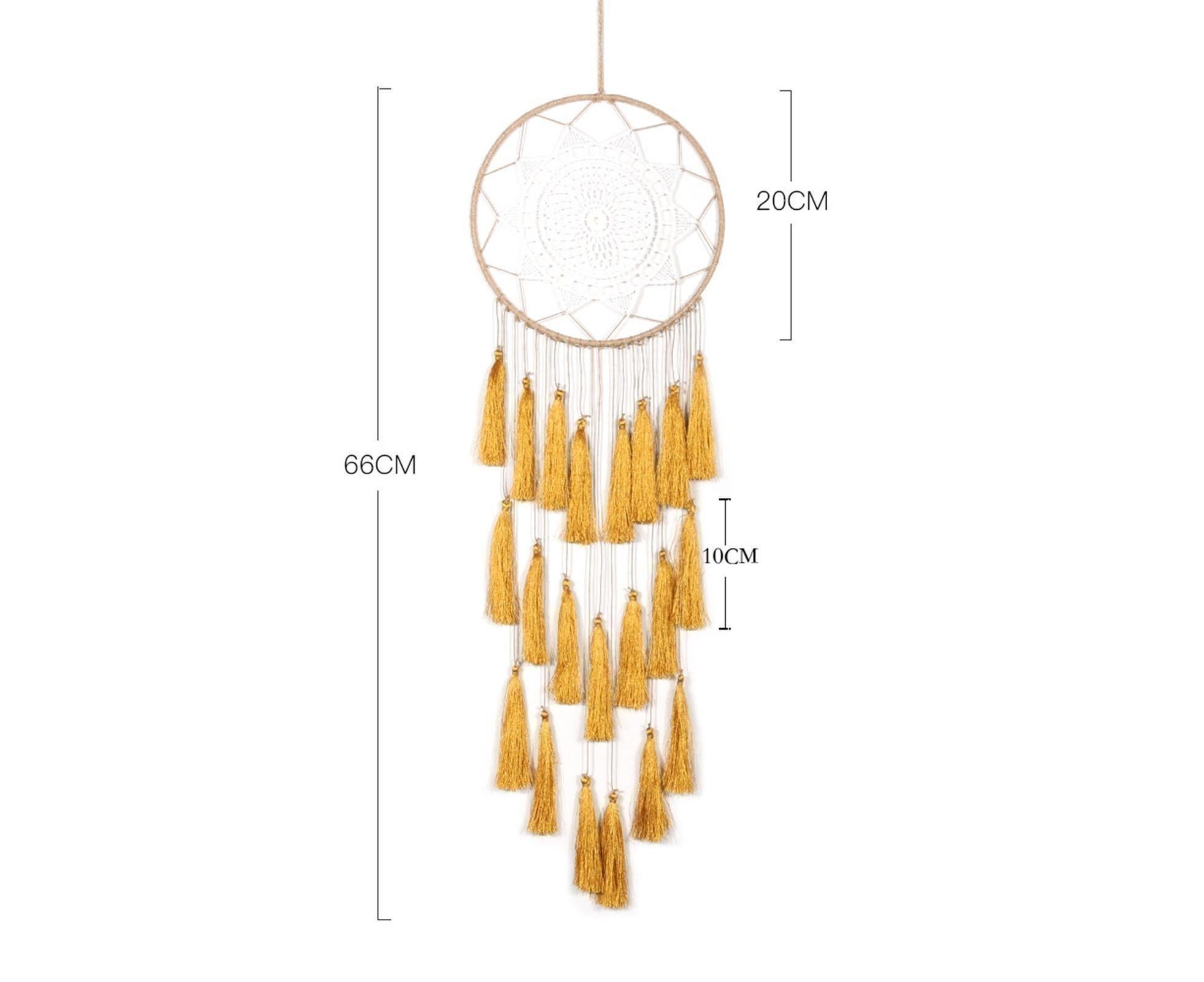 Round Handmade Wall Hanging Wind Chime Dream Catcher with Tassel Home Decor-White
