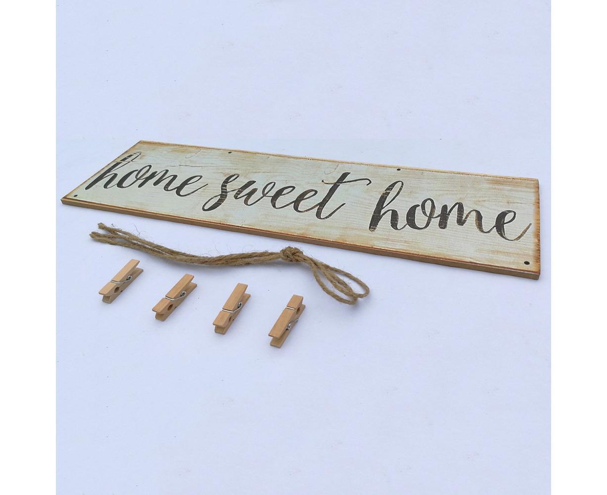 Vintage Sweet Home Letter Printed Wooden Wall Hanging Decor Photo Clip Ornament