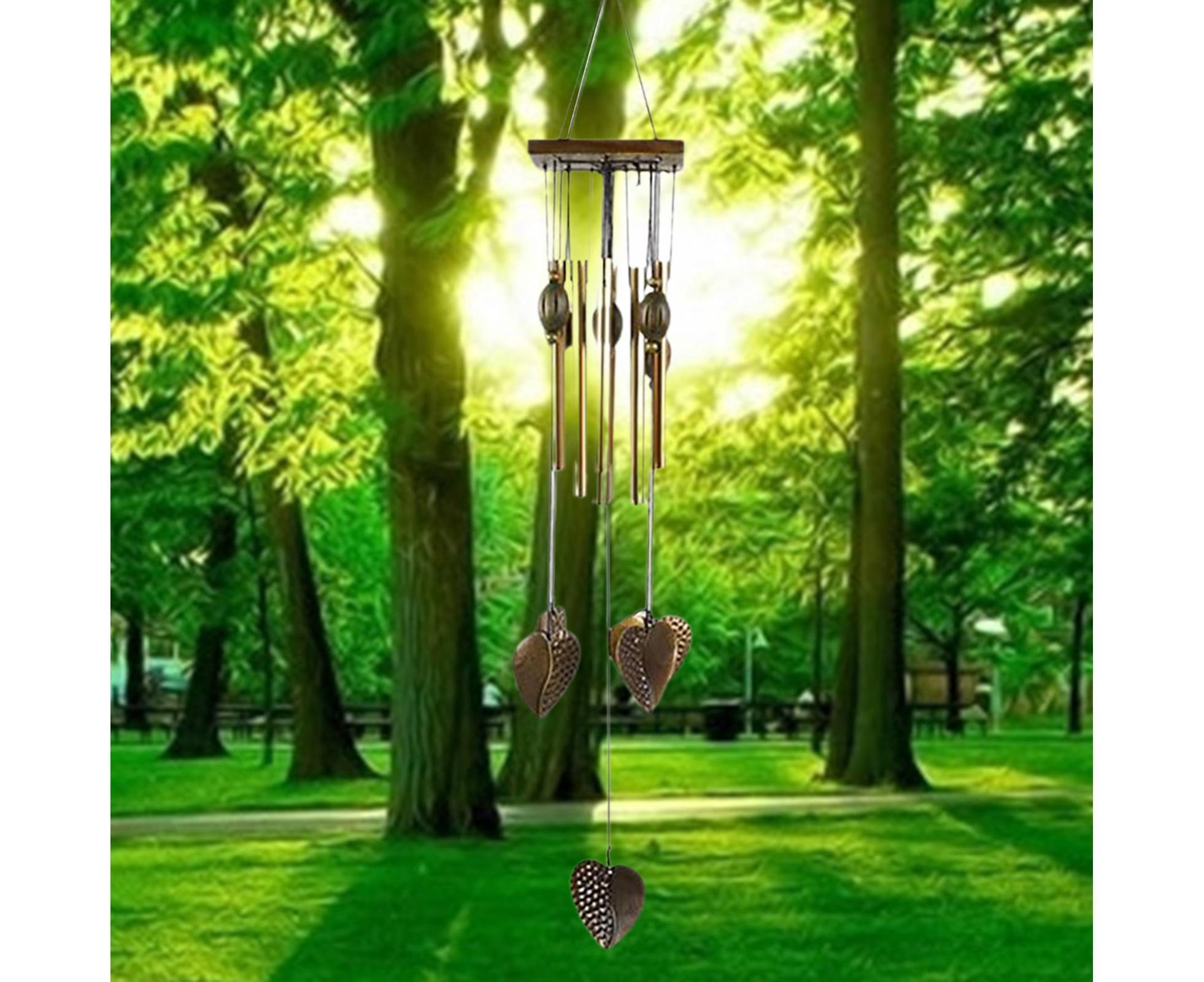Anti-corrosion Wind Chime with Heart Pendant Metal Patio Porch Windchimes Bell for Home