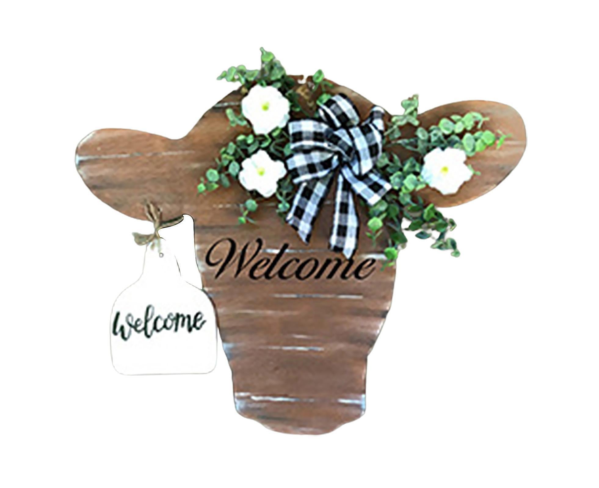 Welcome Porch Sign Cow Head Shaped DIY Craft Acrylic Ornamental Front Door Hanger for Home-Brown Welcome Porch Sign Cow Head Shaped DIY Craft Acrylic Ornamental Front Door Hanger for Home-Brown