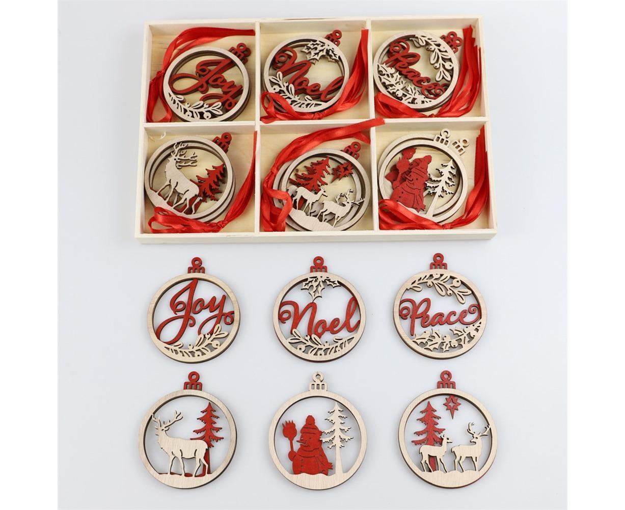 Hanging Wooden Elk Snow Christmas Pendants Ornament Xmas Tree Party Decoration-A