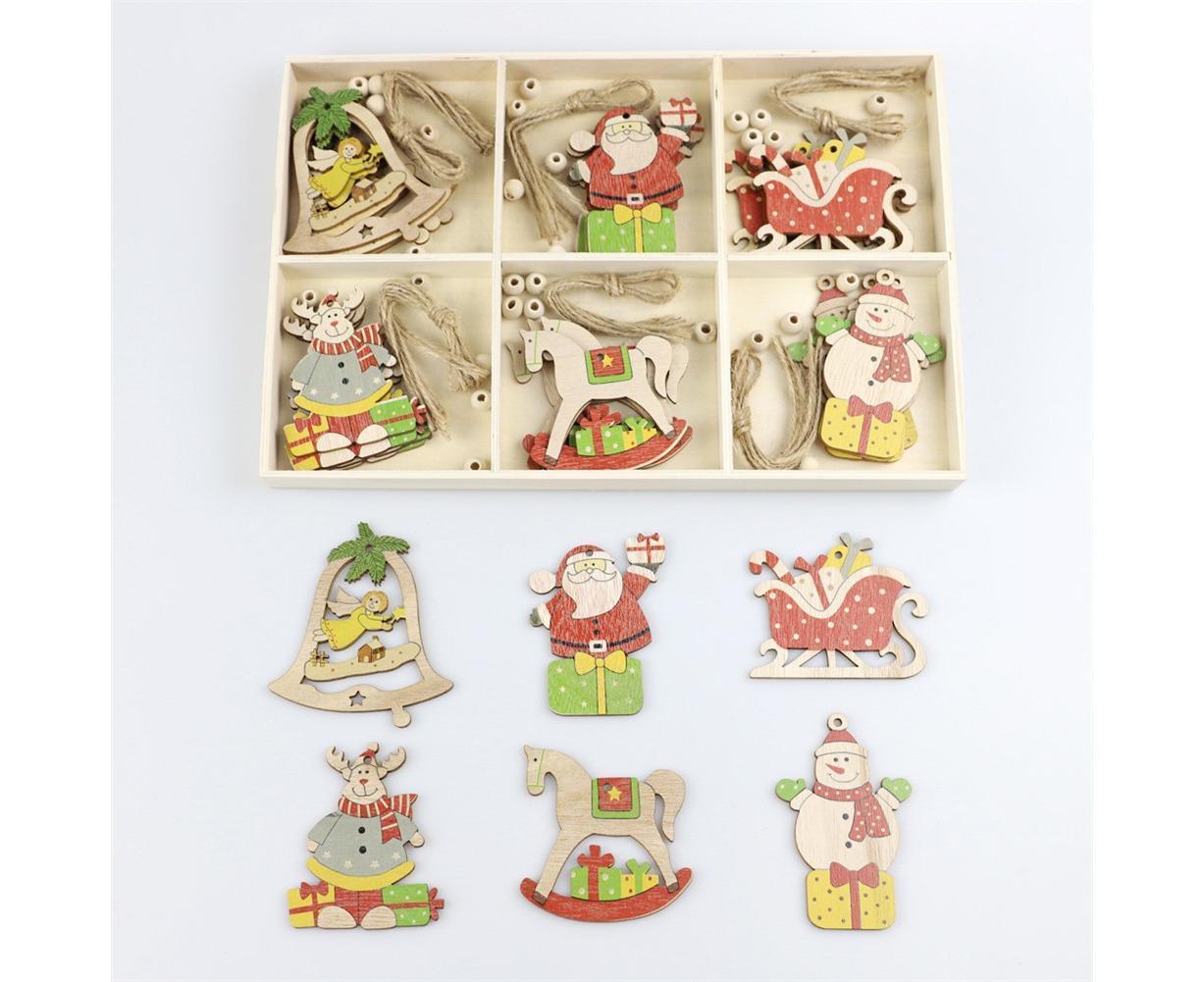 Hanging Wooden Elk Snow Christmas Pendants Ornament Xmas Tree Party Decoration-A