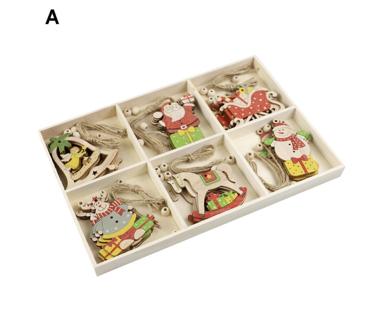 Hanging Wooden Elk Snow Christmas Pendants Ornament Xmas Tree Party Decoration-A