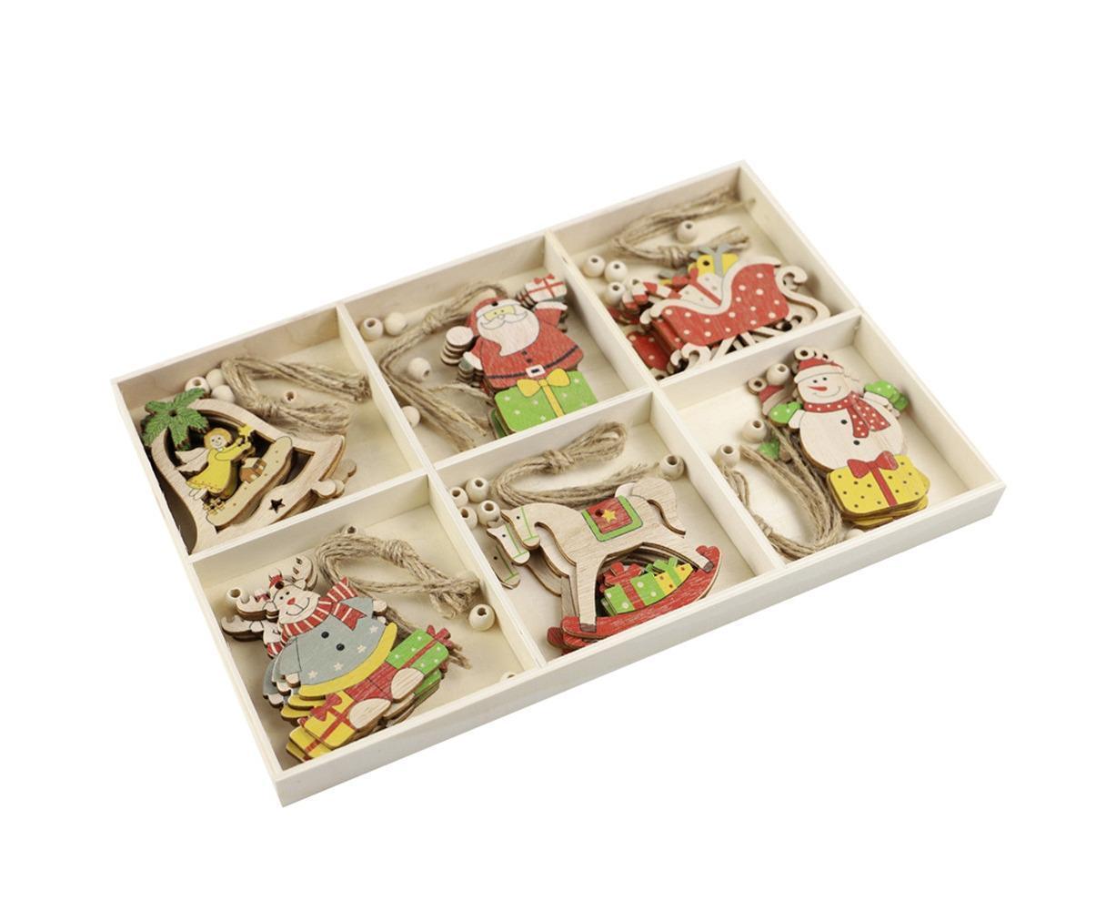 Hanging Wooden Elk Snow Christmas Pendants Ornament Xmas Tree Party Decoration-A