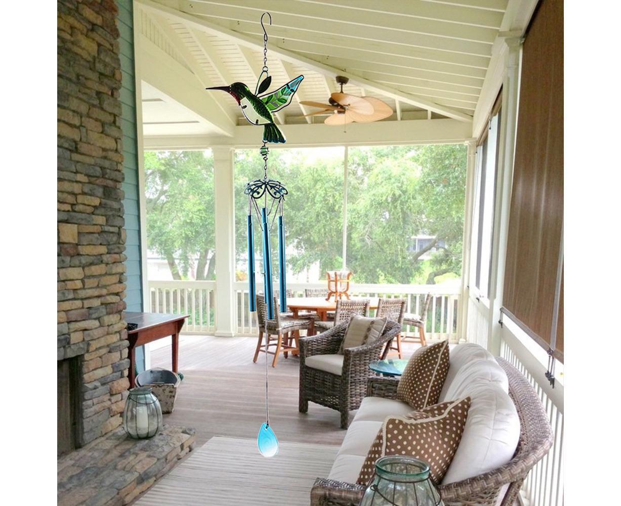 Cute Hummingbird Metal Tubes Wind Chime Bell Home Yard Wall Hanging Ornament-Green Wind Chime Tube