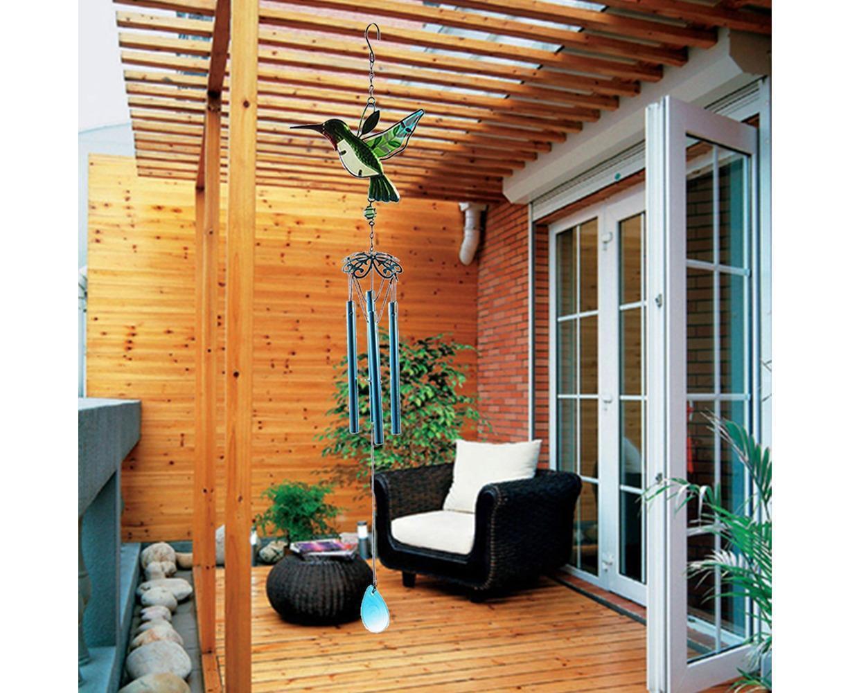 Cute Hummingbird Metal Tubes Wind Chime Bell Home Yard Wall Hanging Ornament-Green Wind Chime Tube