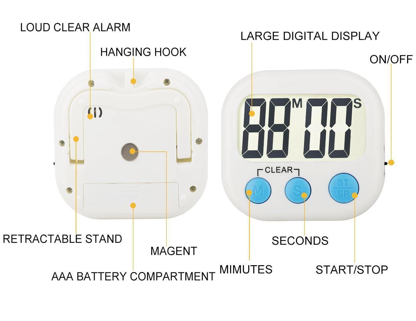 12 Pack Digital Kitchen Timer Strong grip Electronic Countdown Timer Small Loud Alarm