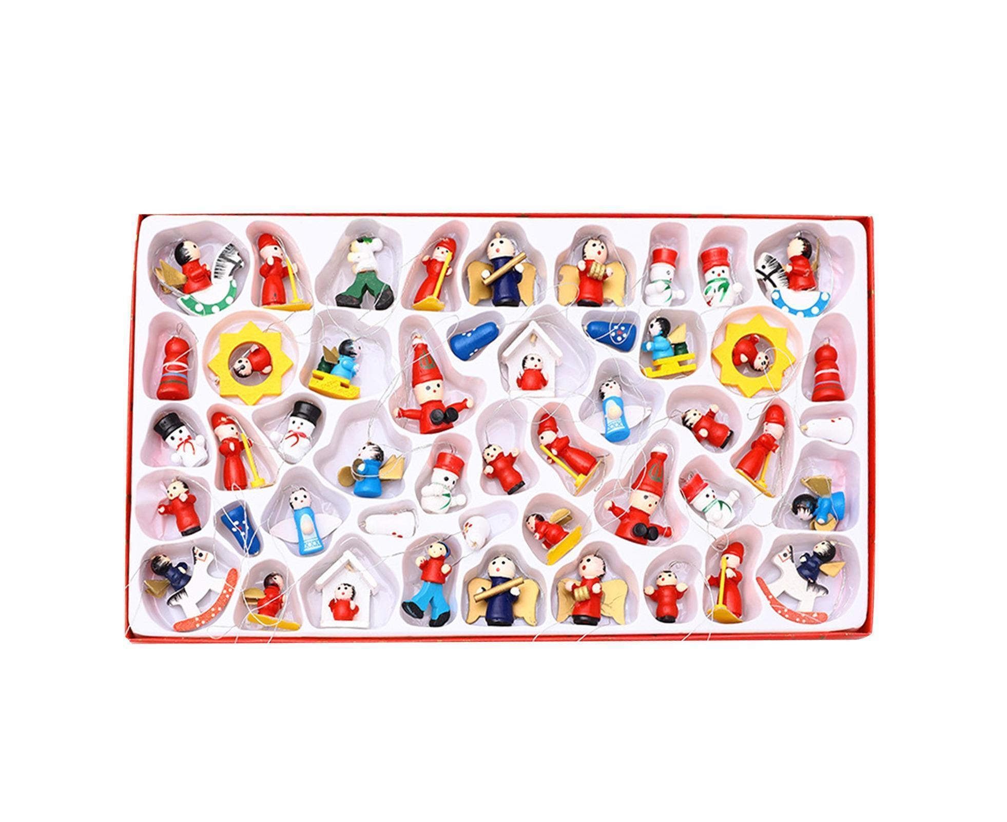 48Pcs Xmas Pendants Multi Shapes Wooden-Multicolor