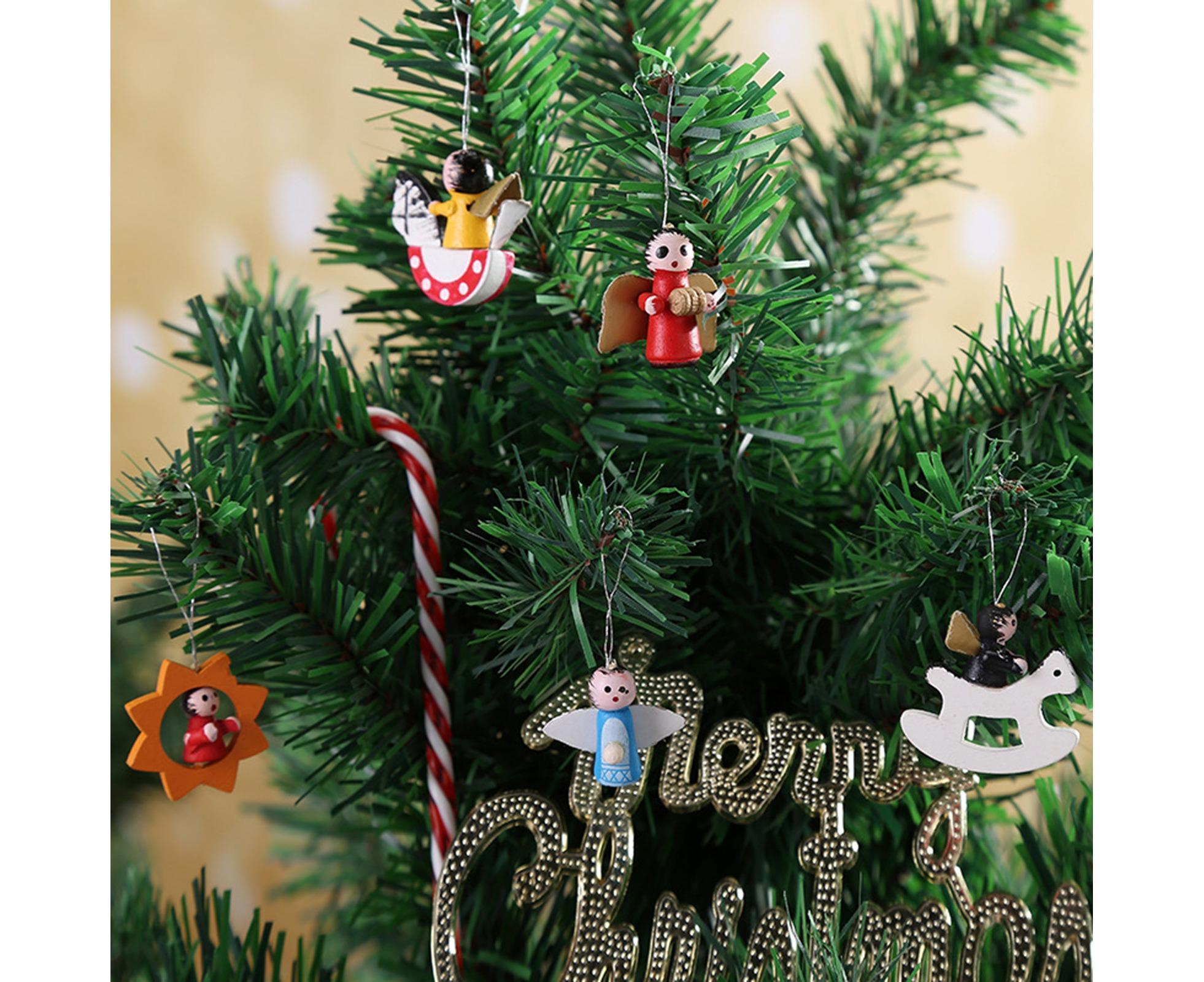 48Pcs Xmas Pendants Multi Shapes Wooden-Multicolor