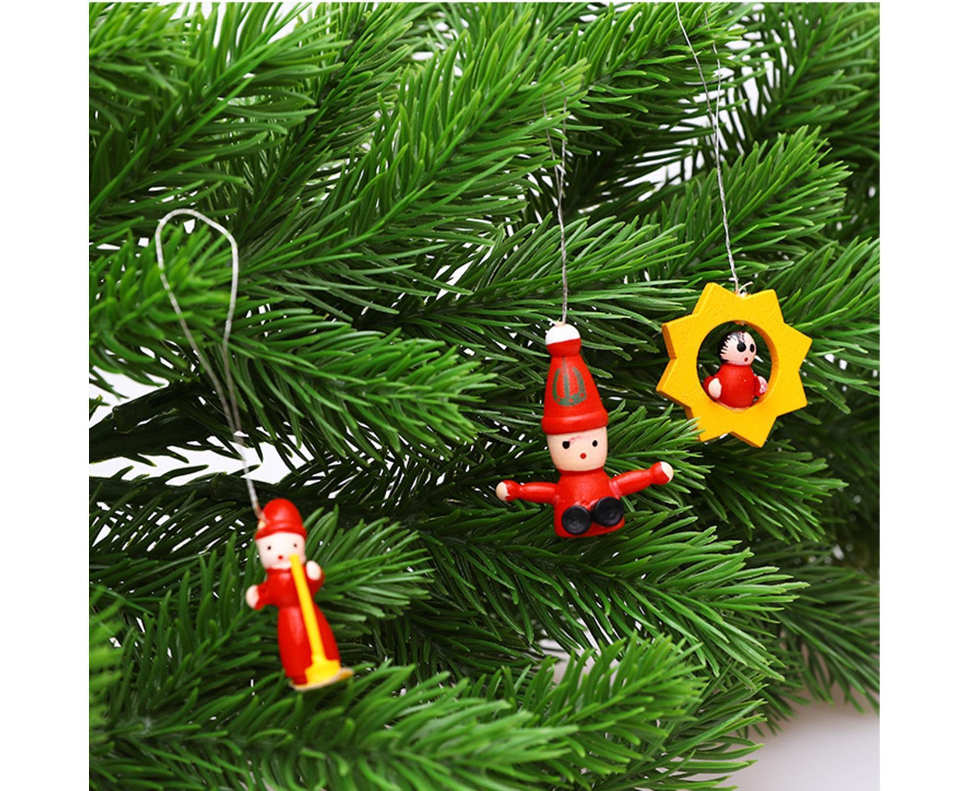 48Pcs Xmas Pendants Multi Shapes Wooden-Multicolor