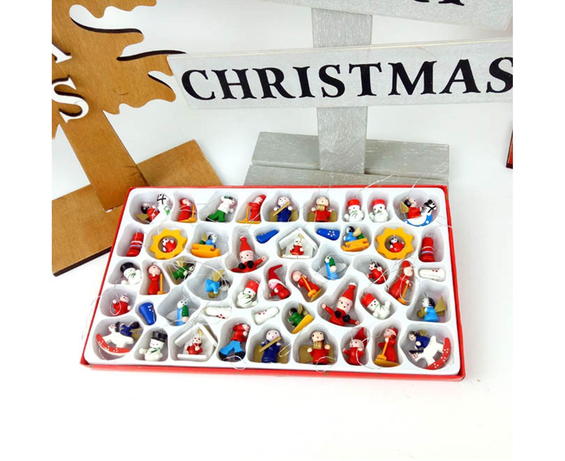 48Pcs Xmas Pendants Multi Shapes Wooden-Multicolor