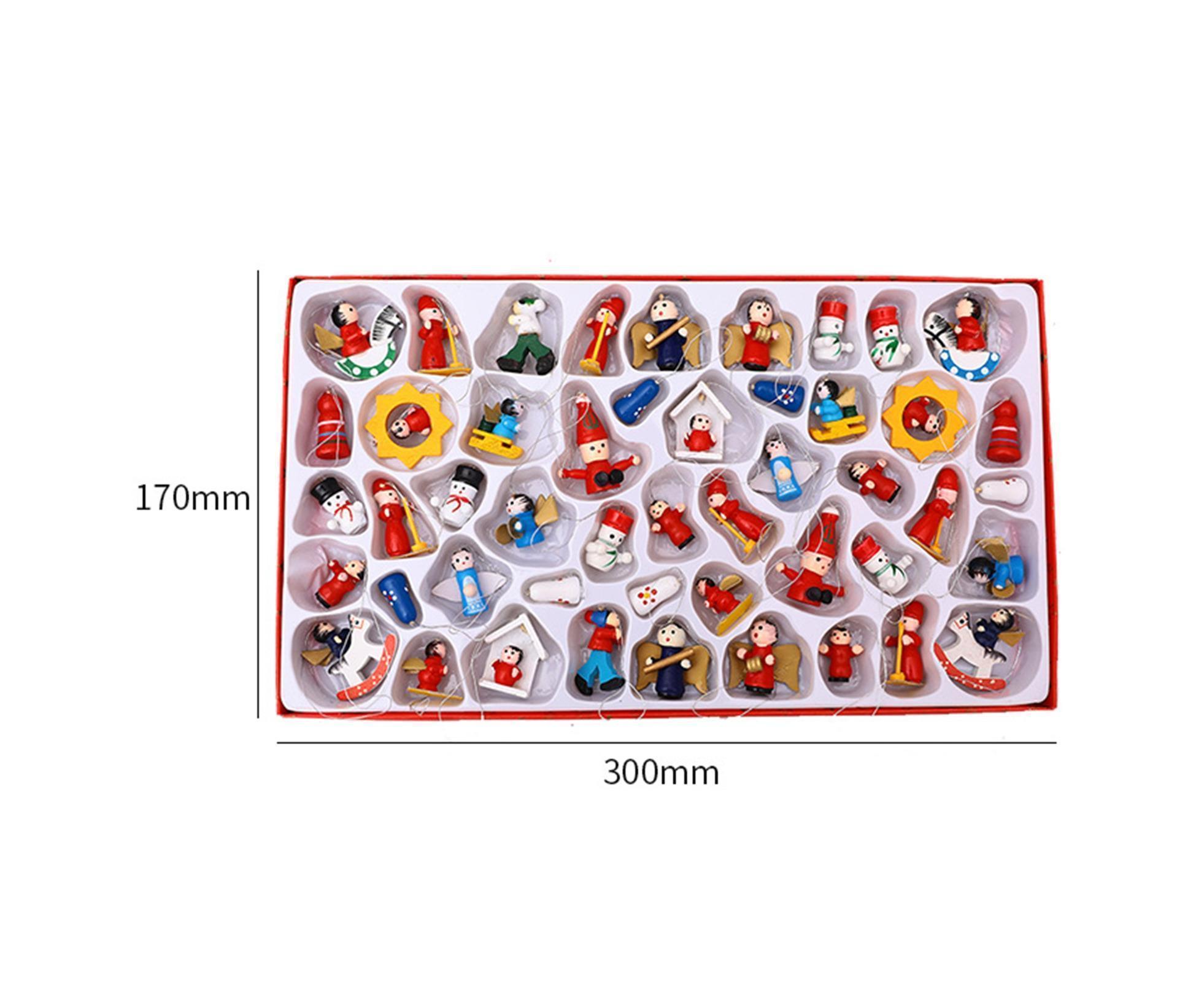 48Pcs Xmas Pendants Multi Shapes Wooden-Multicolor