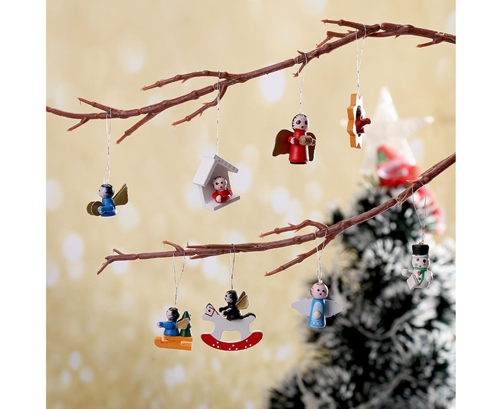 48Pcs Xmas Pendants Multi Shapes Wooden-Multicolor