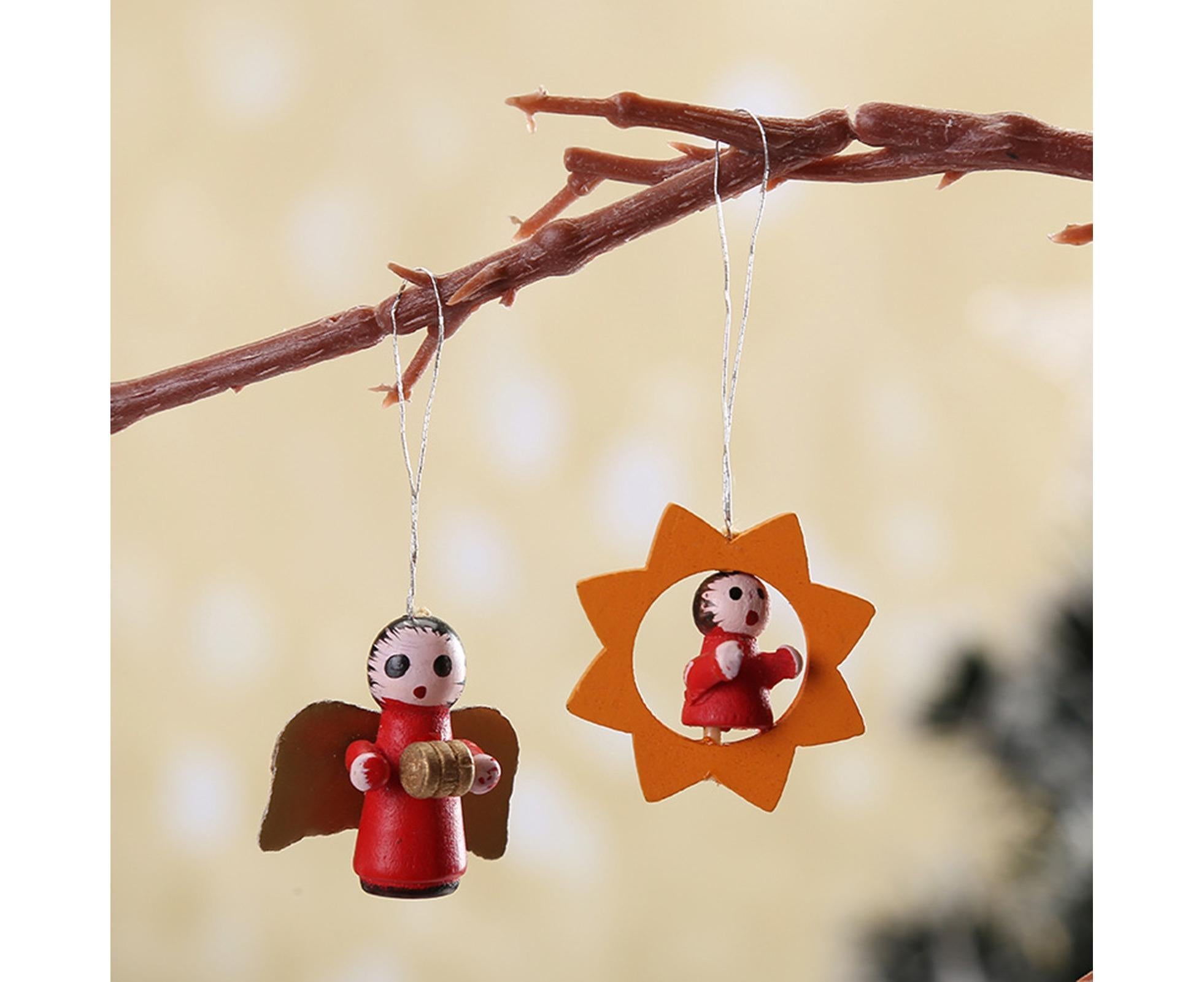 48Pcs Xmas Pendants Multi Shapes Wooden-Multicolor