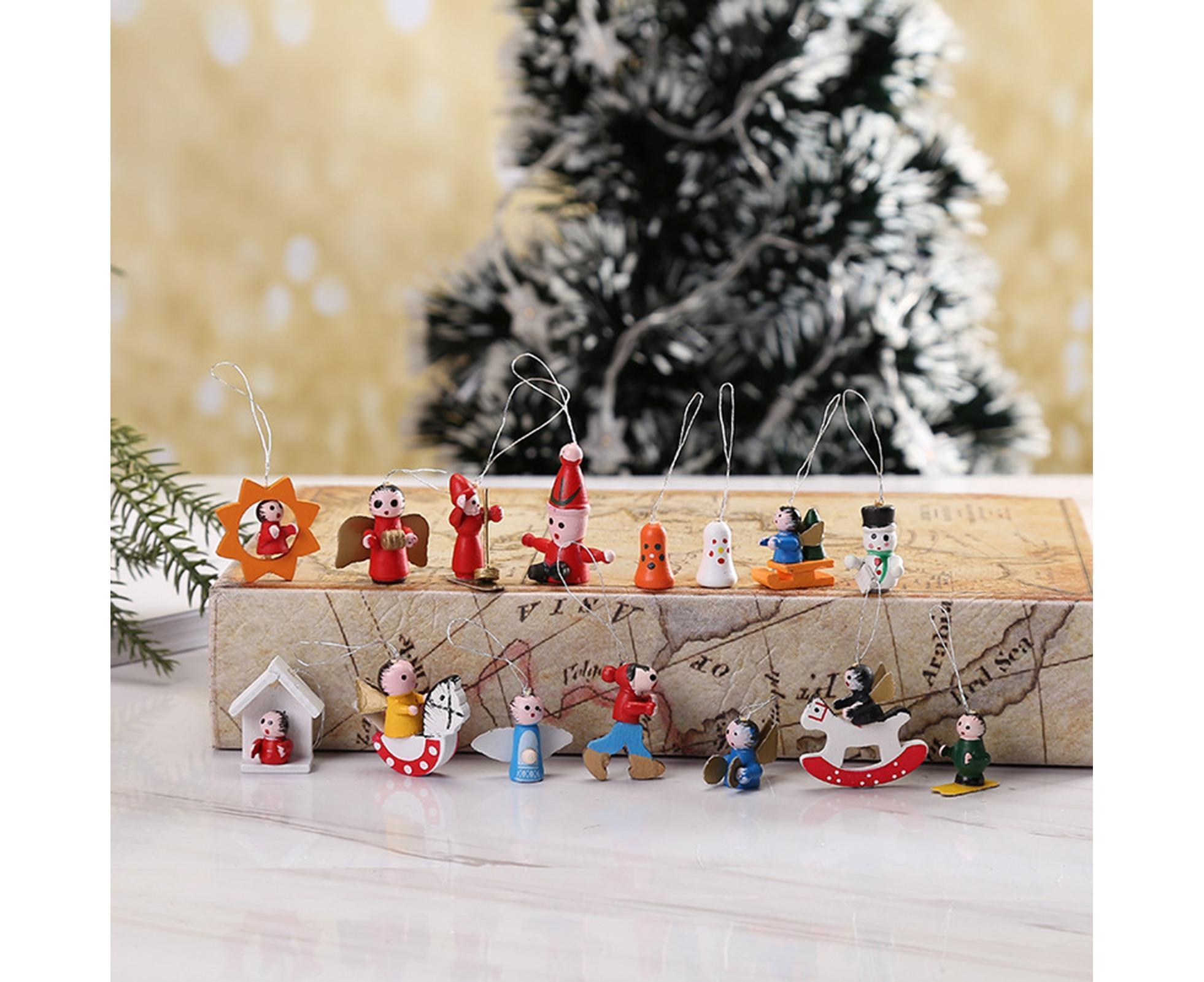 48Pcs Xmas Pendants Multi Shapes Wooden-Multicolor