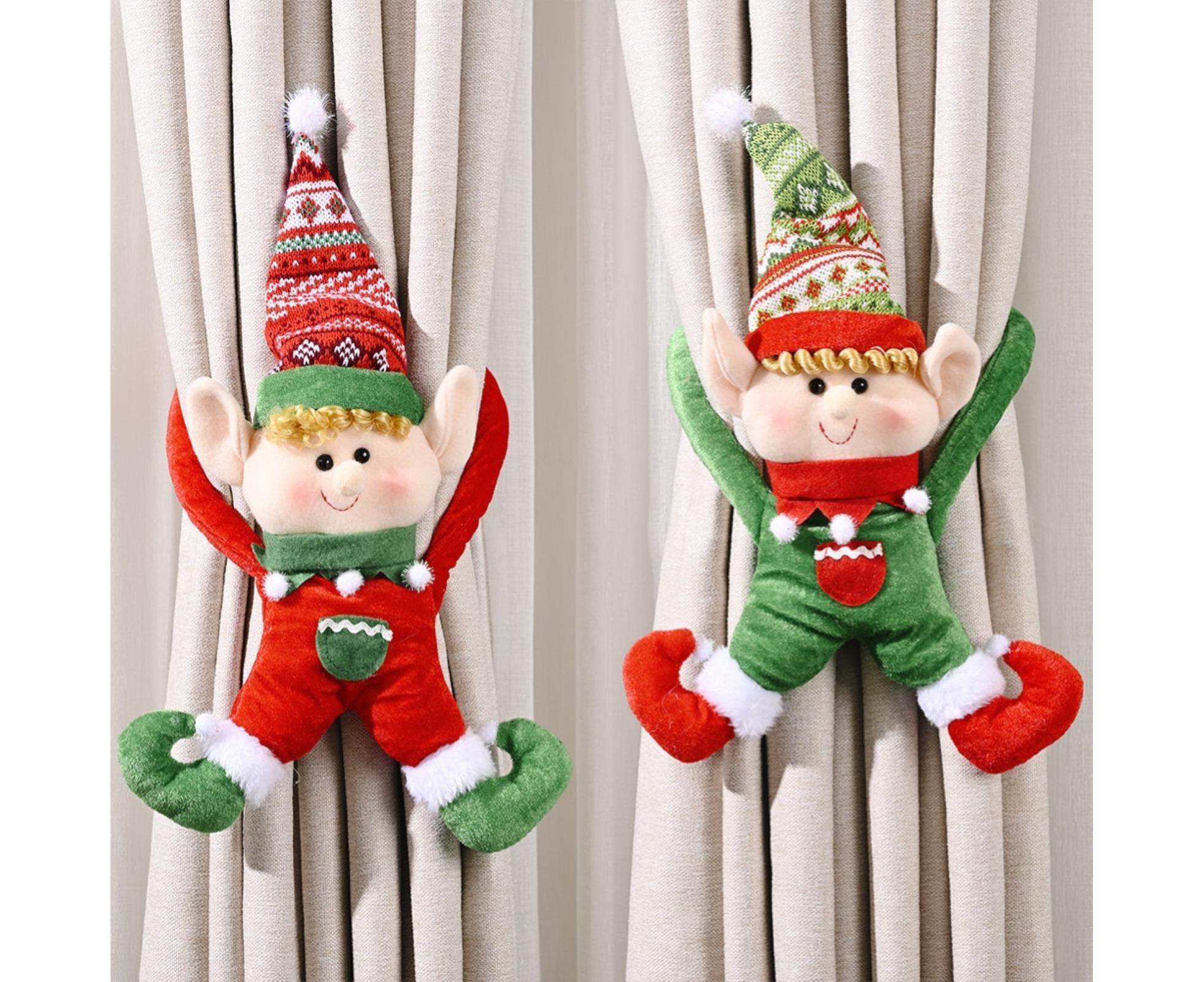 Cartoon Curtain Buckle Door Handle Pendant Holiday Decor Christmas Ornament Gift-Green