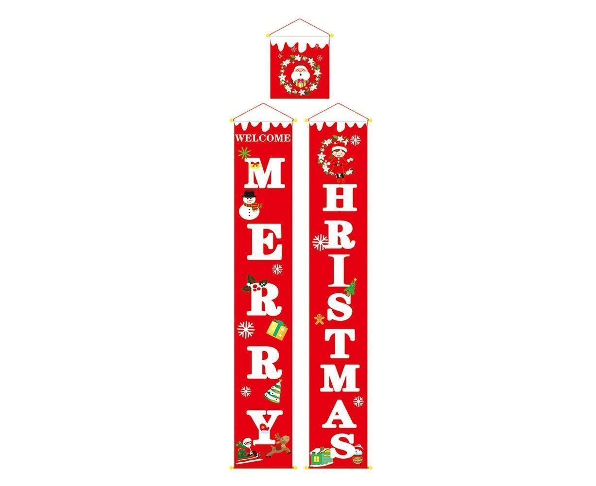 Merry Christmas Santa Elk Snowman Print Hanging Banner Sign Flag Xmas Door Decor-Red Merry Christmas Santa Elk Snowman Print Hanging Banner Sign Flag Xmas Door Decor-Red