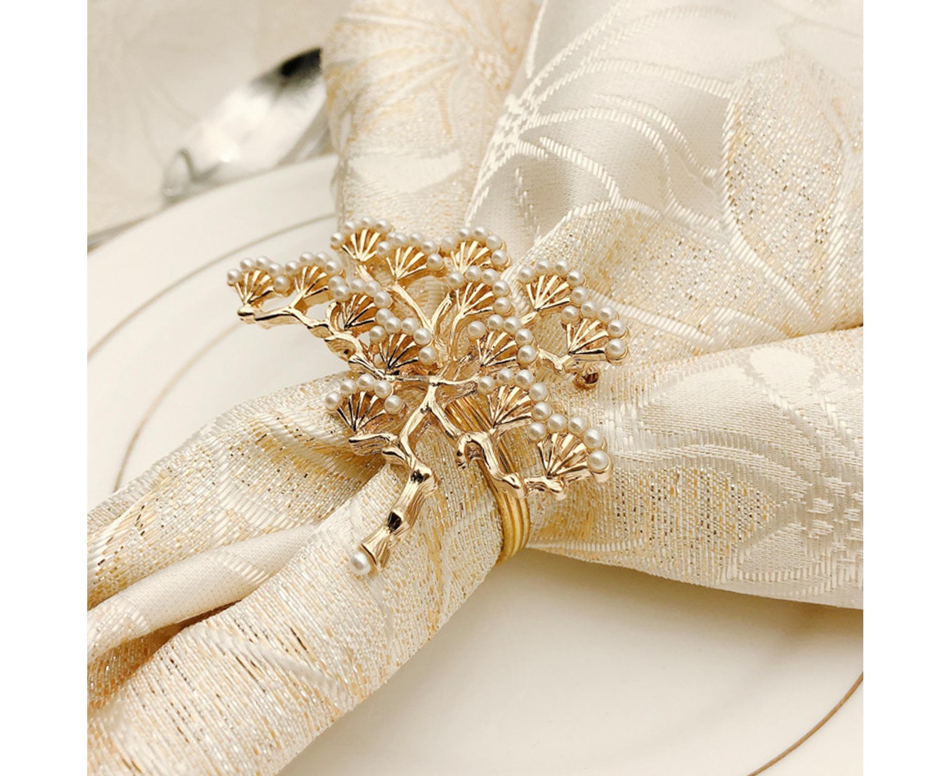 6Pcs Pine Tree Artificial Pearl Shape Napkin Ring Party Dinner Table Decoration-Silver