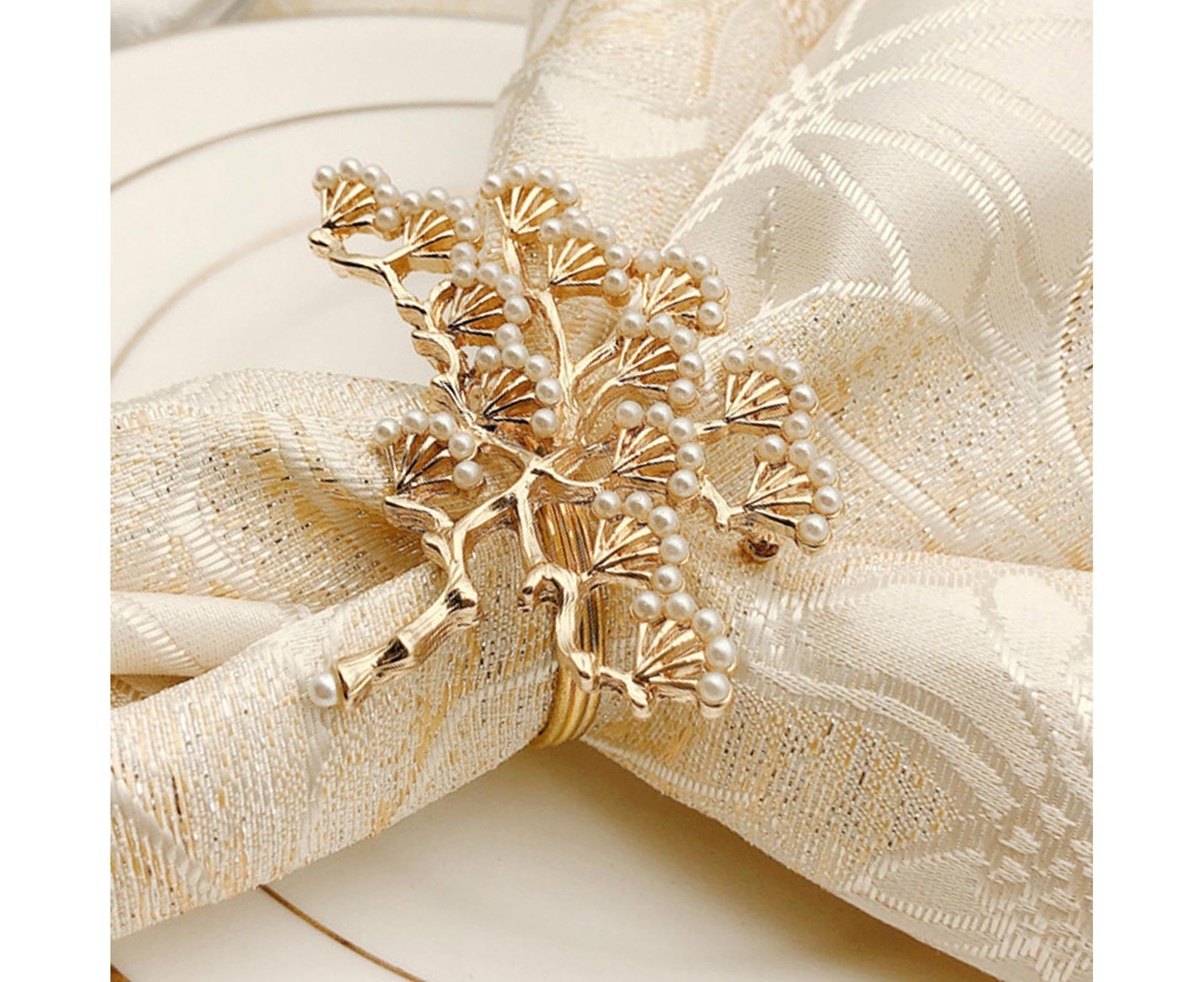 6Pcs Pine Tree Artificial Pearl Shape Napkin Ring Party Dinner Table Decoration-Silver