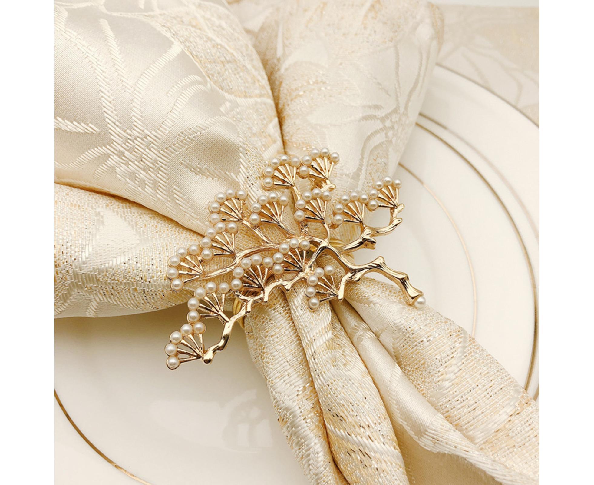 6Pcs Pine Tree Artificial Pearl Shape Napkin Ring Party Dinner Table Decoration-Silver