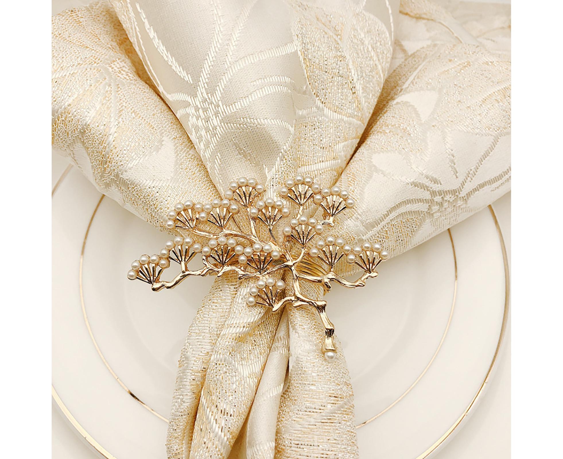 6Pcs Pine Tree Artificial Pearl Shape Napkin Ring Party Dinner Table Decoration-Silver