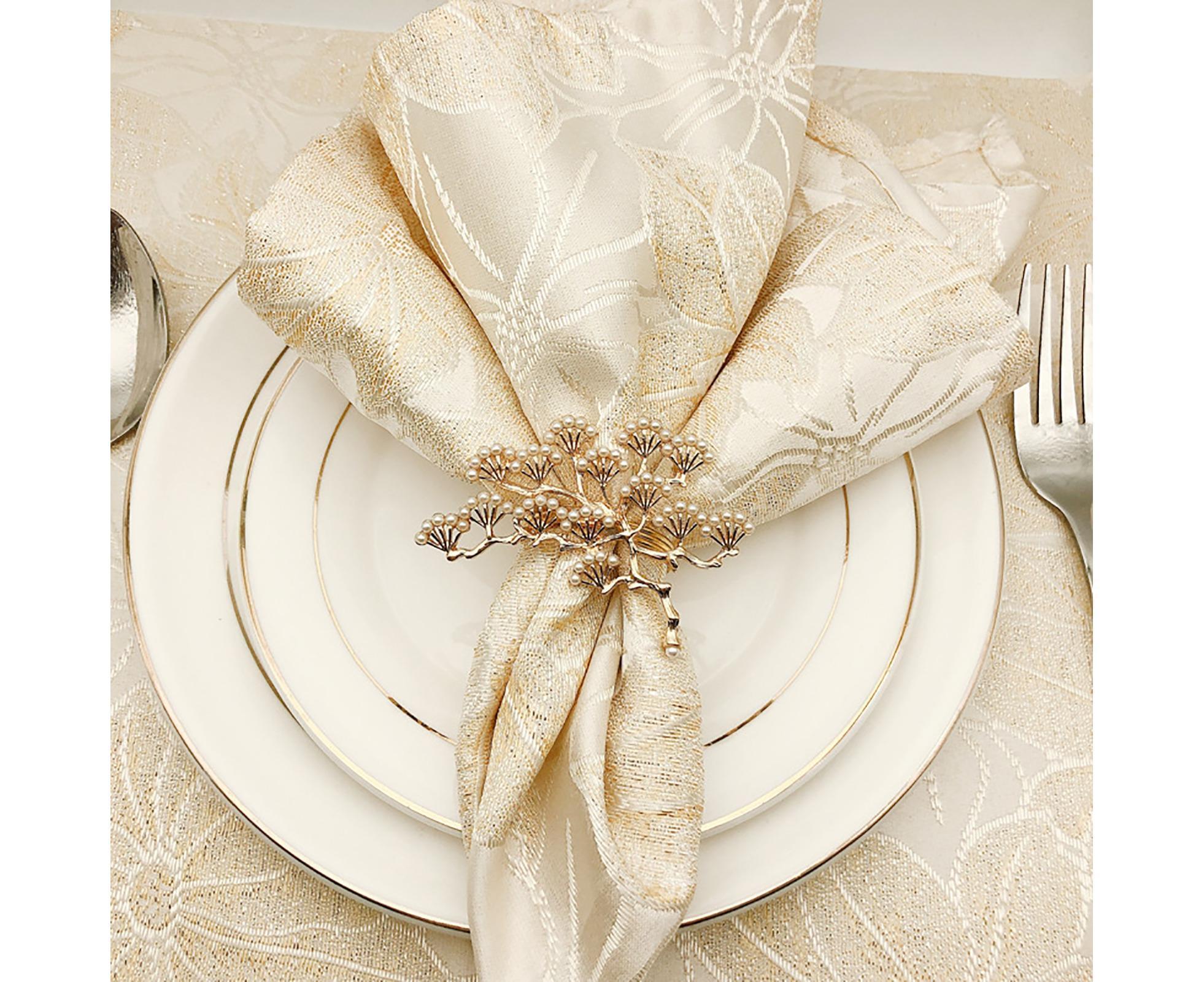 6Pcs Pine Tree Artificial Pearl Shape Napkin Ring Party Dinner Table Decoration-Silver