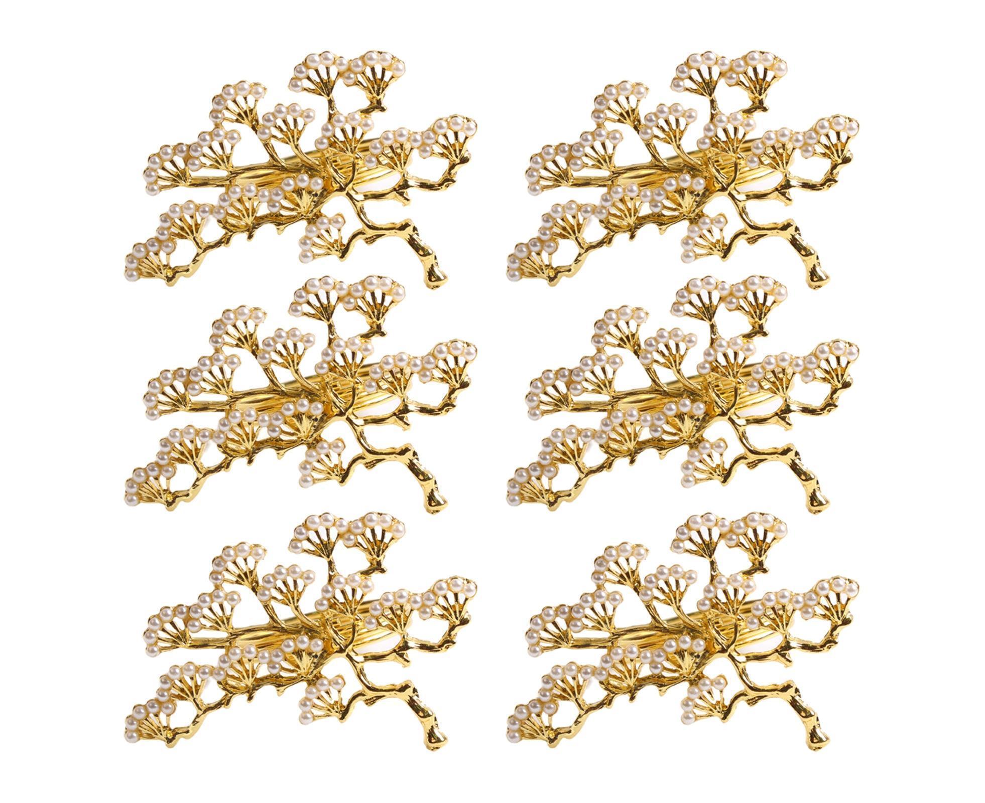 6Pcs Pine Tree Artificial Pearl Shape Napkin Ring Party Dinner Table Decoration-Silver
