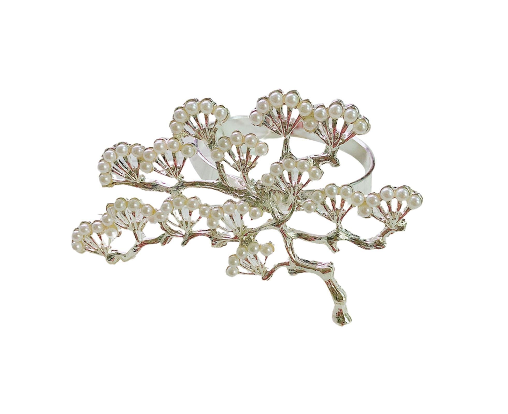 6Pcs Pine Tree Artificial Pearl Shape Napkin Ring Party Dinner Table Decoration-Silver