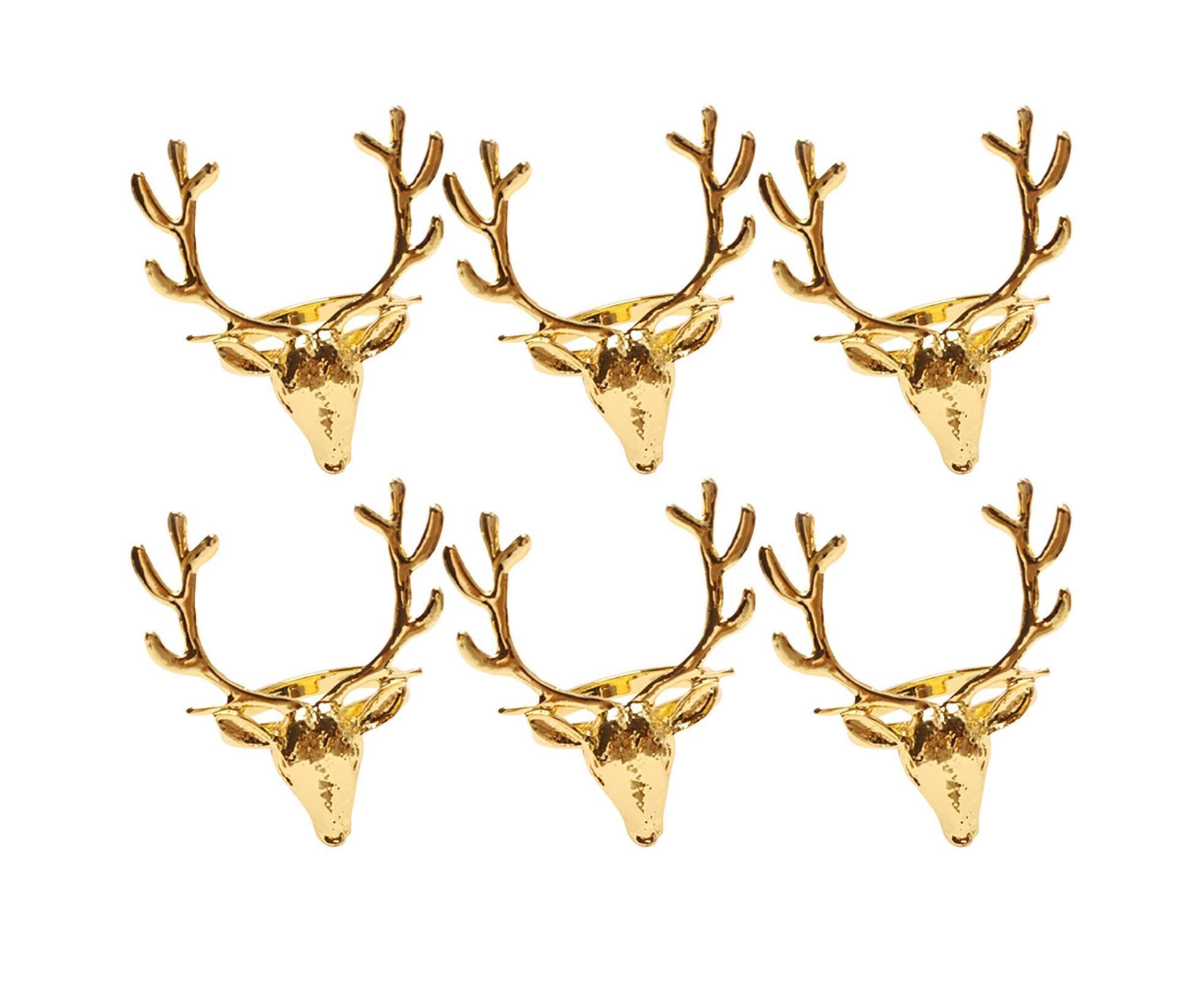 6Pcs Napkin Holder Deer Design Metal Table Decoration - Golden