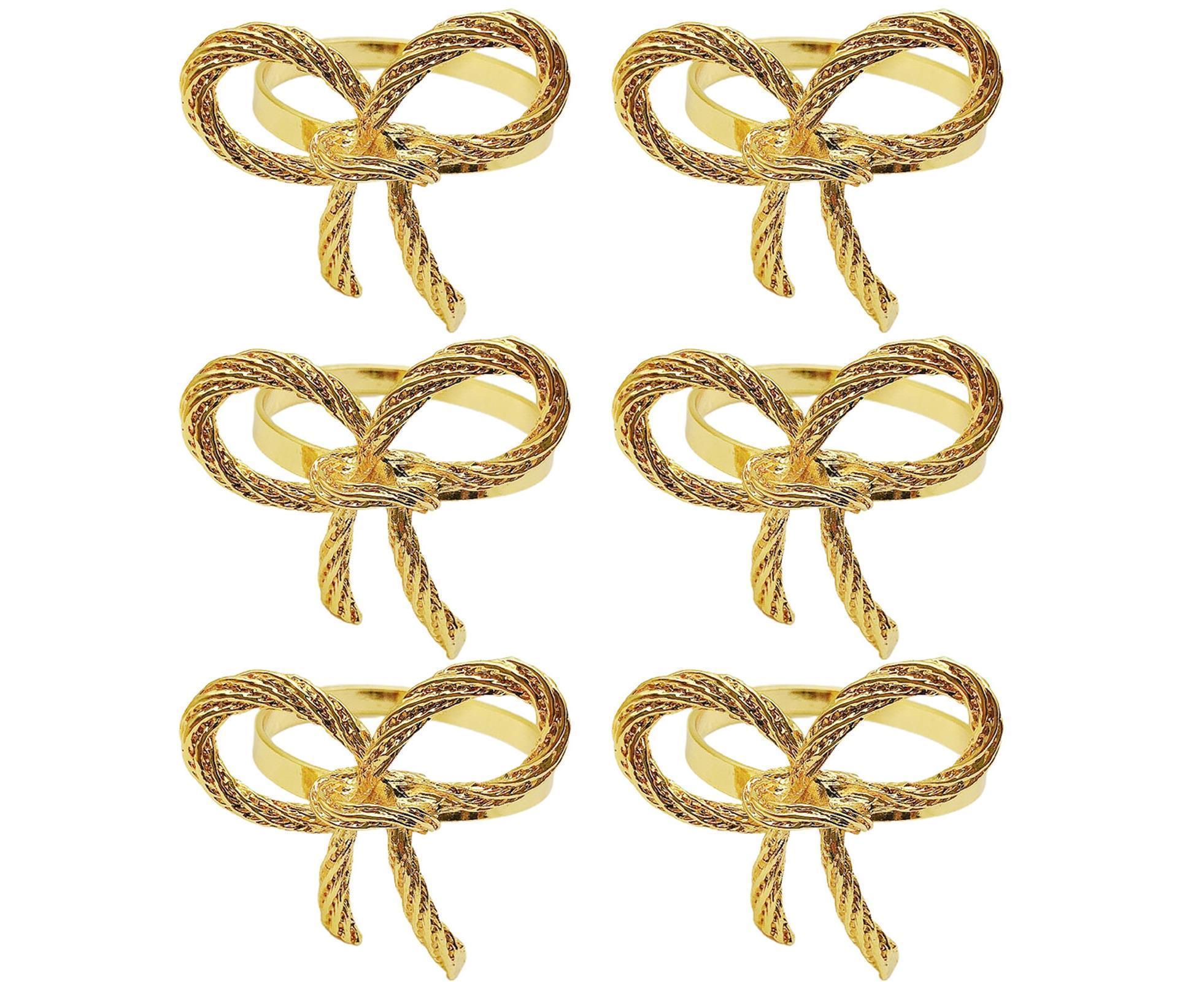 6Pcs Simple Bowknot Napkin Ring Buckle Holder Wedding Banquet Party Table Decor-Golden