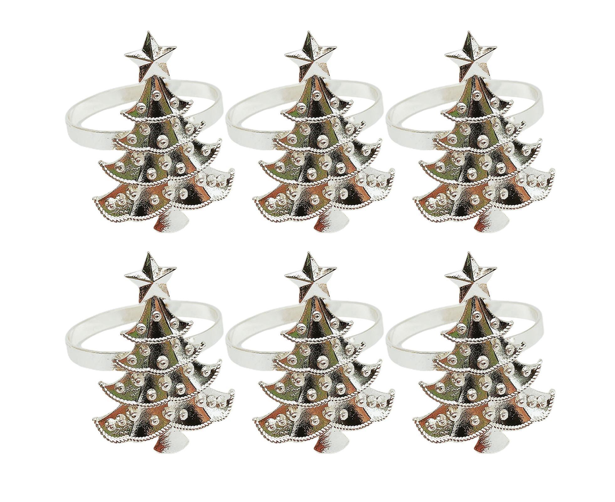 6Pcs Christmas Tree Wedding Home Xmas Party Table Decor Towel Buckle Napkin Ring-Silver