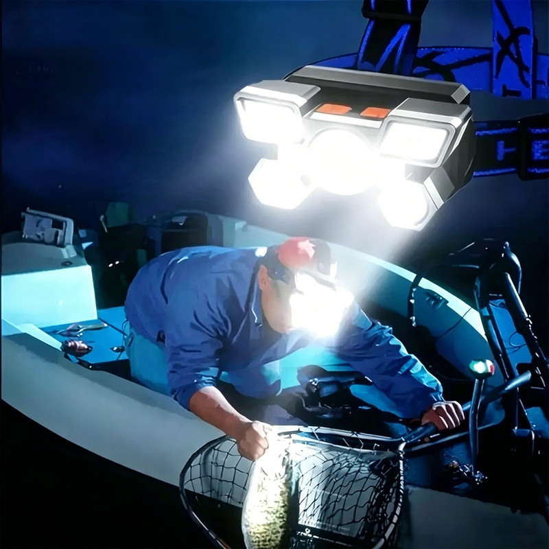 Outdoor Multi-Function LED Headlamp - 4-Level Dimmable Waterproof Headlamp - Head-Mounted Headlamp - Spotlight - Ideal for Night Fishing