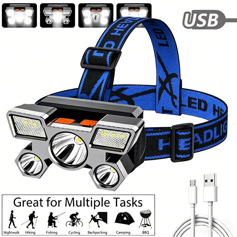Outdoor Multi-Function LED Headlamp - 4-Level Dimmable Waterproof Headlamp - Head-Mounted Headlamp - Spotlight - Ideal for Night Fishing Outdoor Multi-Function LED Headlamp - 4-Level Dimmable Waterproof Headlamp - Head-Mounted Headlamp - Spotlight - Ideal for Night Fishing