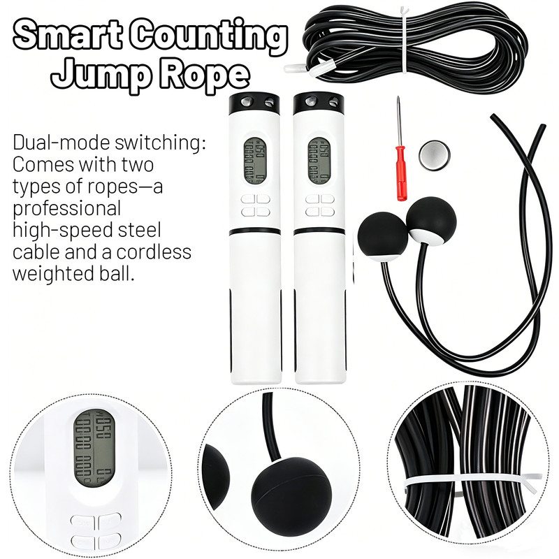 Electronic Smart Counting Jump Rope - Cordless and Corded Dual-Use - Professional Fitness and Weight Loss Equipment - Suitable for Adults and Children - Rope Length: 280 cm - Includes Storage Bag - Multiple Accessories - Essential for Home Fitness and Wei Electronic Smart Counting Jump Rope - Cordless and Corded Dual-Use - Professional Fitness and Weight Loss Equipment - Suitable for Adults and Children - Rope Length: 280 cm - Includes Storage Bag - Multiple Accessories - Essential for Home Fitness and Wei