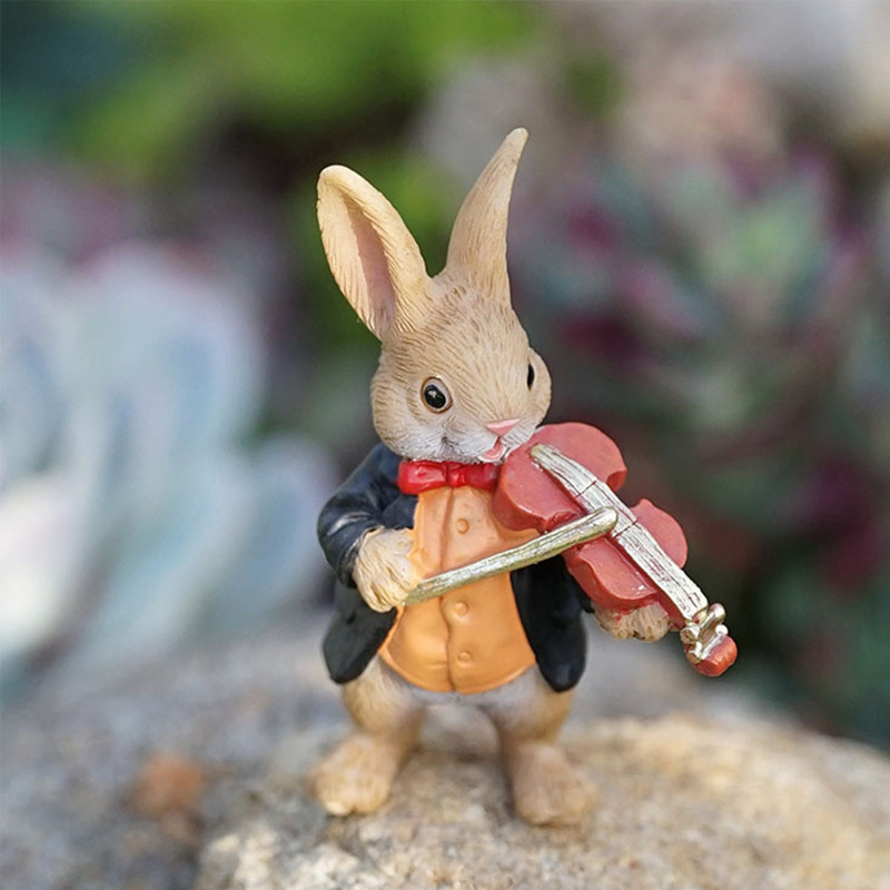 Rustic Violin Rabbit Animal Resin Sculpture for Flower Pots Rustic Violin Rabbit Animal Resin Sculpture for Flower Pots