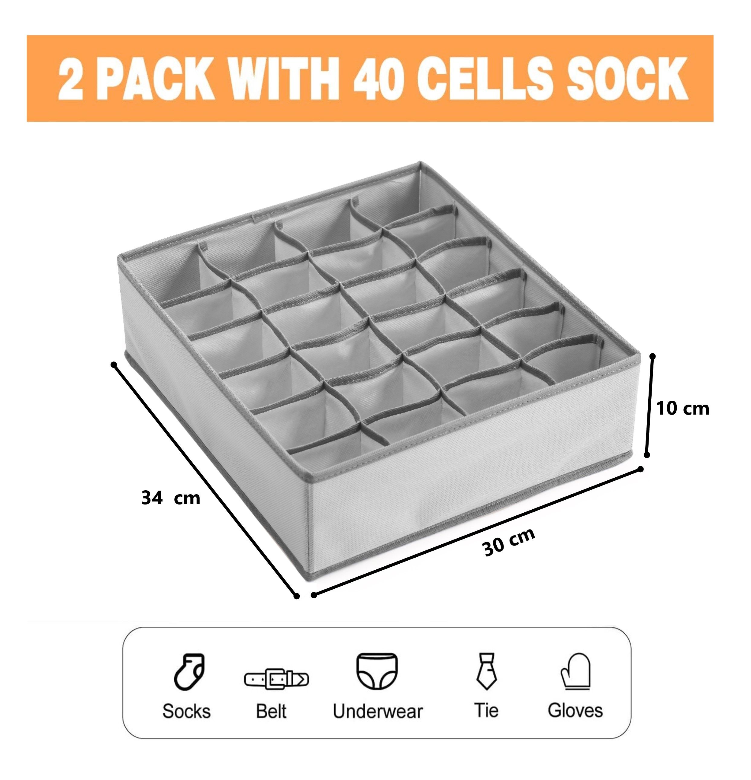Set of 2 Fabric Drawer Organizer Divider Storage Boxes for Storing Socks