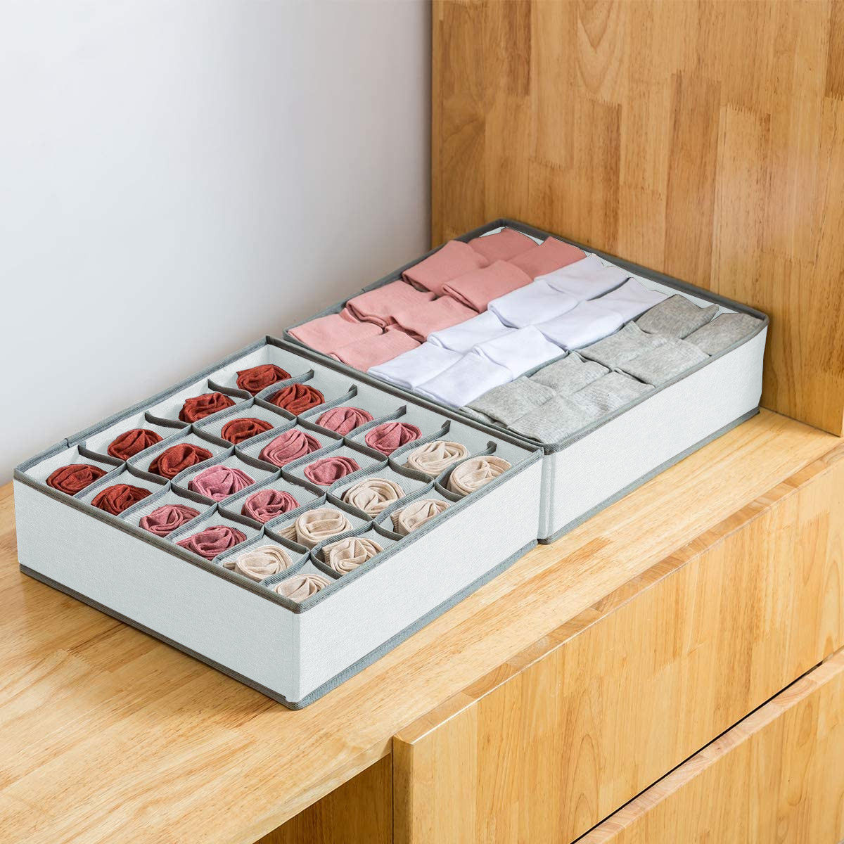 Set of 2 Fabric Drawer Organizer Divider Storage Boxes for Storing Socks