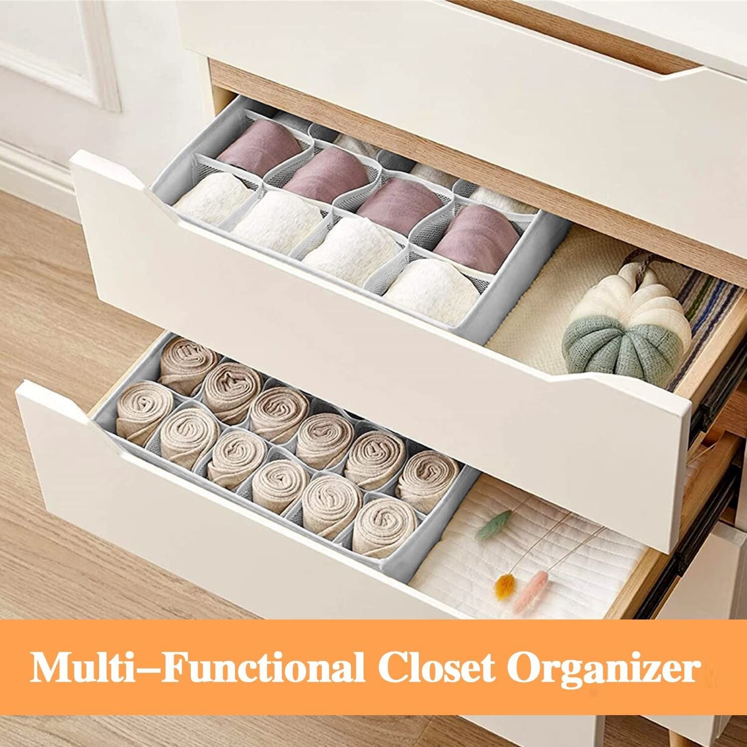 Set of 2 Fabric Drawer Organizer Divider Storage Boxes for Storing Socks