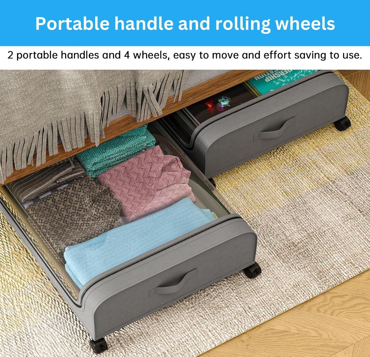 CARLA HOME XXL Under Bed Rolling Storage Containers with 50L Large Capacity and Wheels