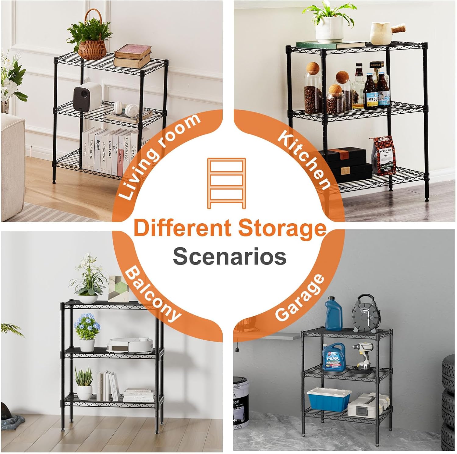 CARLA HOME 3-Tier Adjustable Metal Storage Shelves Wire Rack Organizer for Kitchen